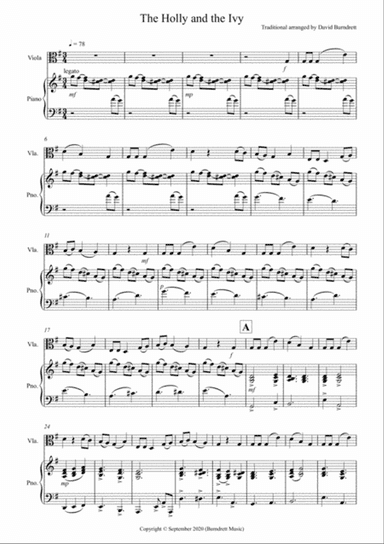 The Holly and the Ivy for Viola and Piano