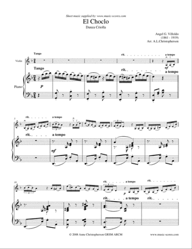 El Choclo - Violin (Moderate) and Piano