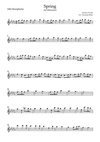 Spring - 3rd Movement (Antonio Vivaldi) for Alto Saxophone Solo