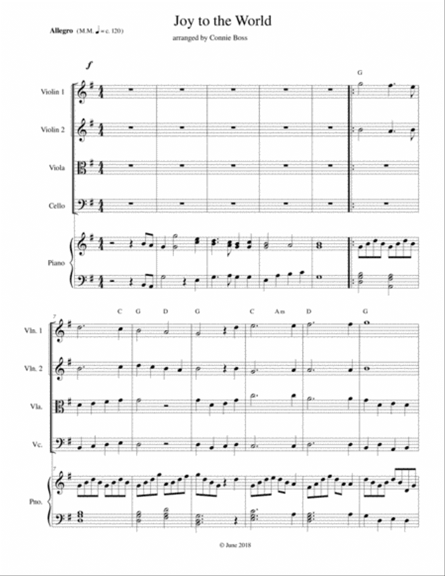 Joy to the World - strings and piano with parts