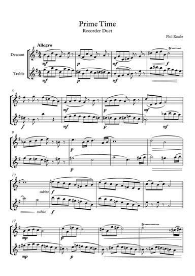 Prime Time - Recorder Duet