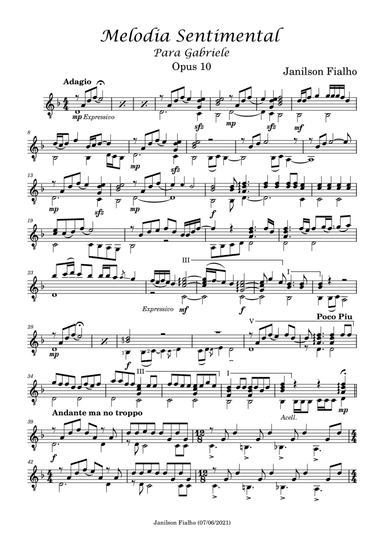 Melodia Sentimental, Opus 10 (Tema)