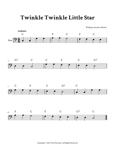Twinkle Twinkle Little Star - For Bass (C Major with Chords)