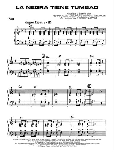 La Negra Tiene Tumbao: Piano Accompaniment