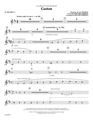 Gaston (from Beauty and The Beast) (arr. Roger Emerson) - Bb Trumpet 1