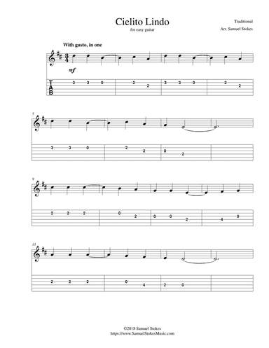 Cielito Lindo - for easy guitar with TAB