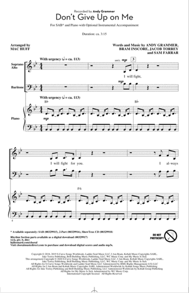 Don't Give Up On Me (arr. Mac Huff)