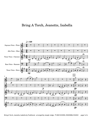 Bring A Torch for Woodwind Quartet in Schools