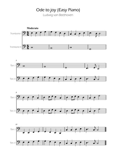 Ode To Joy - Easy Trombone Duet