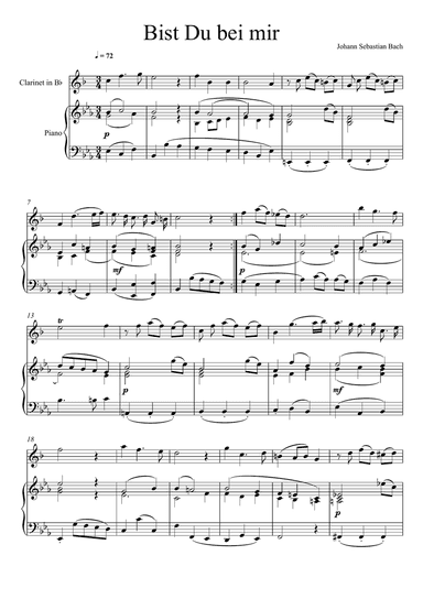 Johann Sebastian Bach - Bist du bei mir (Clarinet Solo)