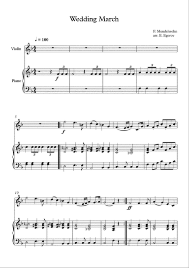 Wedding March, Felix Bartholdy Mendelssohn, For Violin & Piano