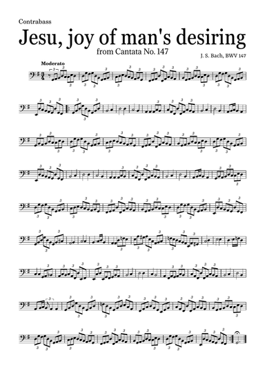 JESU, JOY OF MAN'S DESIRING by Bach - easy version for Contrabass and piano with chords
