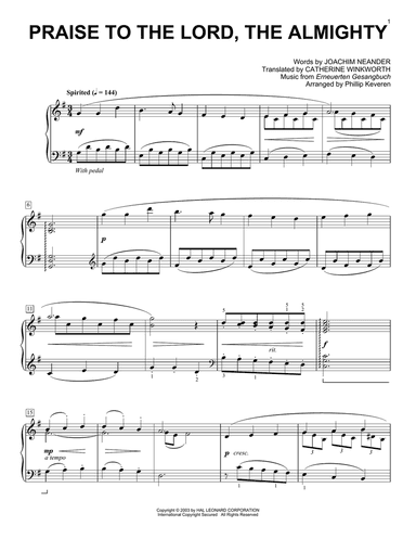 Praise To The Lord, The Almighty (arr. Phillip Keveren)