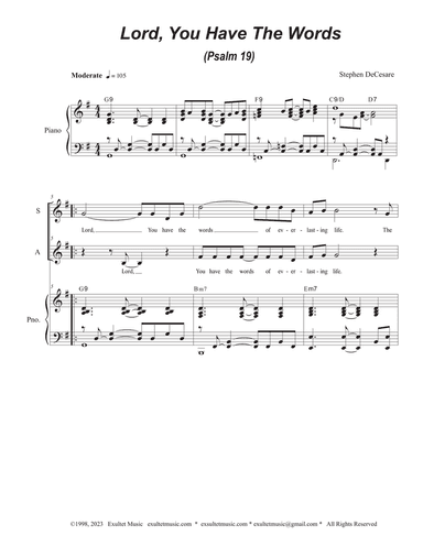Lord, You Have The Words (Psalm 19) (Duet for Soprano and Alto solo)