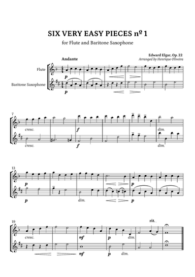 Six Very Easy Pieces nº 1 (Andante) - Flute and Saxophone