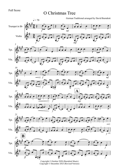 O Christmas Tree for Trumpet and Violin Duet