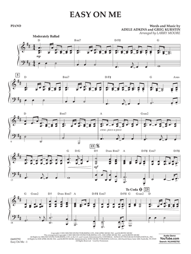 Easy On Me (arr. Larry Moore) - Piano