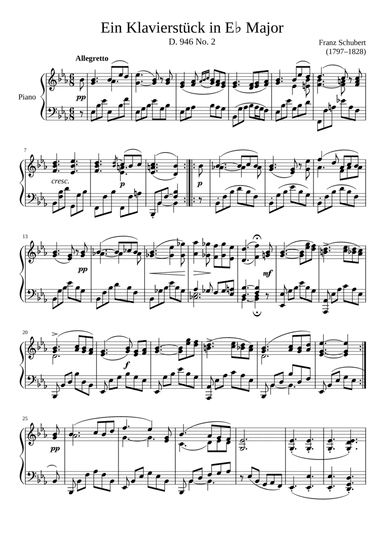 Ein Klavierstuck D. 946 No. 2 in Eb Major