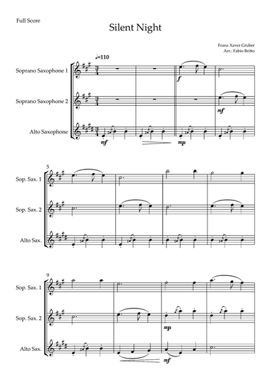 Silent Night (Christmas Song) for Saxophone Trio