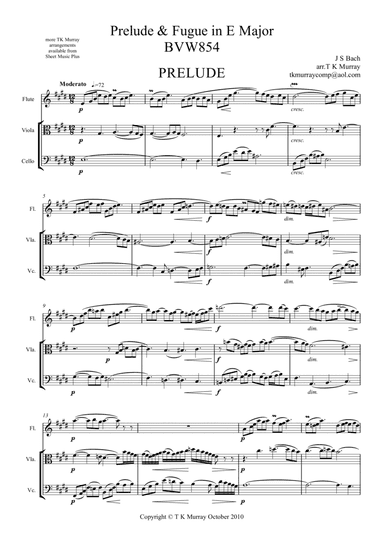 Bach - Prelude & Fugue in E Major BWV854- Flute, Viola & Cello