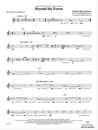 Beyond the Forest (from The Hobbit: The Desolation of Smaug): B-flat Tenor Saxophone
