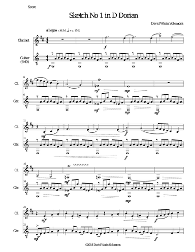 Sketch in D Dorian No 1 for clarinet and guitar