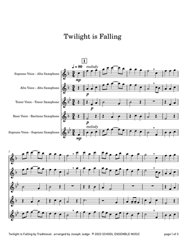 Twilight Is Falling for Saxophone Quartet in Schools