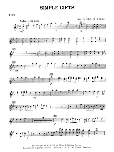 Simple Gifts (Shaker Folk Tune): Flute
