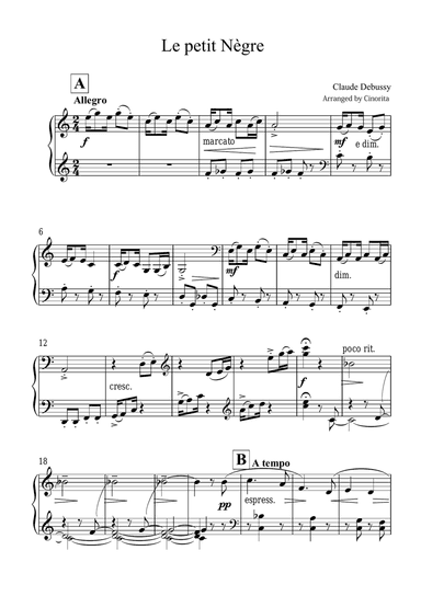 "Le Petit Negre" The Little Nigar C.Debussy (Intermediate Level)