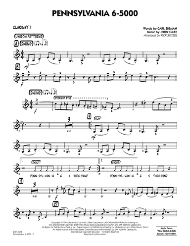 Pennsylvania 6-5000 (arr. Rick Stitzel) - Bb Clarinet 1