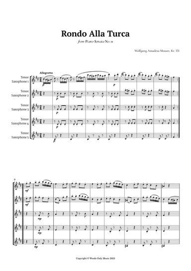 Rondo Alla Turca by Mozart for Tenor Sax Quintet