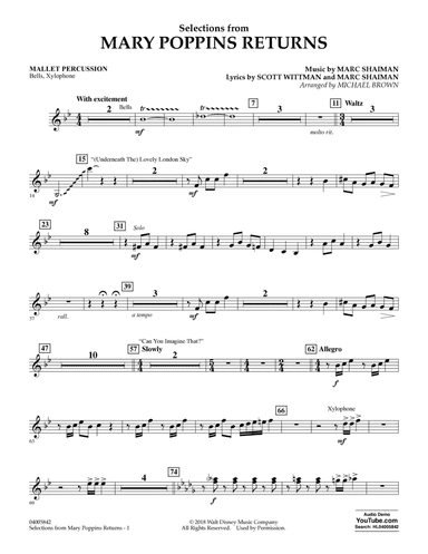 Selections from Mary Poppins Returns (arr. Michael Brown) - Mallet Percussion