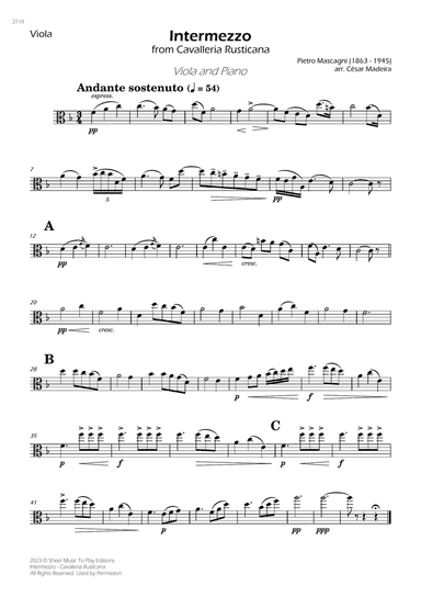 Intermezzo from Cavalleria Rusticana - Viola and Piano (Individual Parts)