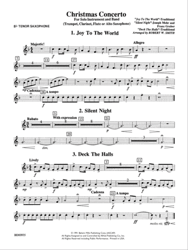 Christmas Concerto (Solo Trumpet, Clarinet, Flute, or Alto Saxophone and Band): B-flat Tenor Saxophone