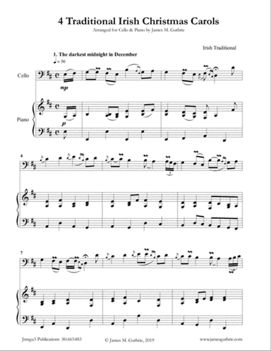 4 Traditional Irish Christmas Carols for Cello & Piano