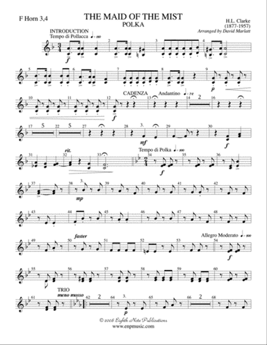 The Maid of the Mist (Solo Cornet and Concert Band): 3rd & 4th F Horns