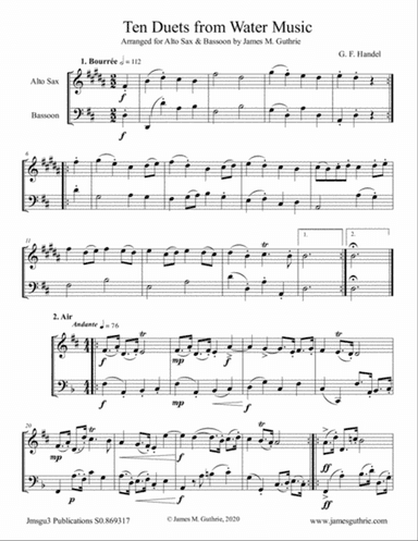 Handel: Ten Duets from Water Music for Alto Sax & Bassoon