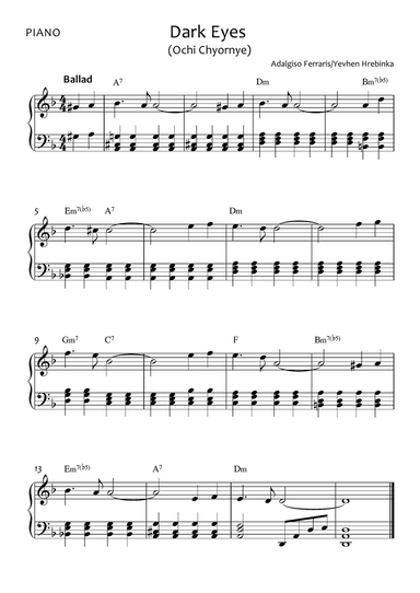 Dark Eyes (Ochi Chyornye) - Easy Piano