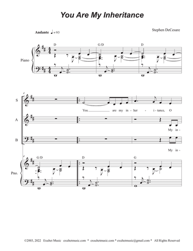 You Are My Inheritance (Vocal Trio - (SAB)