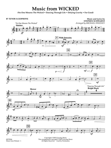 Music from Wicked (arr. Michael Sweeney) - Bb Tenor Saxophone