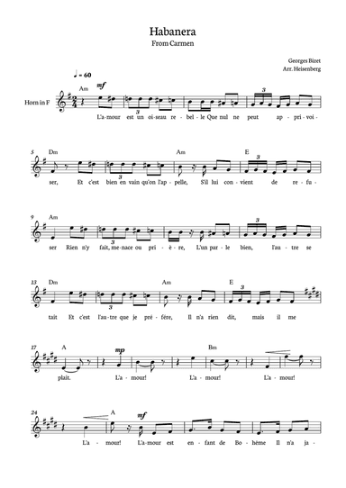 Habanera from Carmen for Horn with chords
