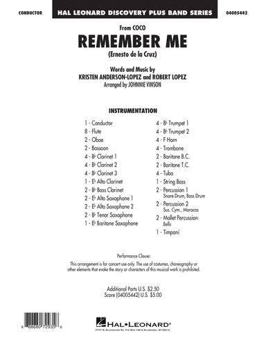 Remember Me (from Coco) (arr. Johnnie Vinson) - Conductor Score (Full Score)