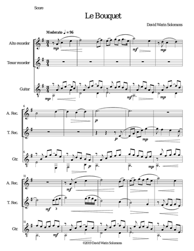 Le bouquet for alto recorder, tenor recorder and guitar