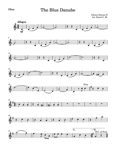The Blue Danube for oboe (easy)