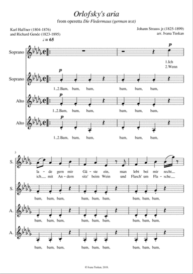Orlofsky's aria (from Die Fledermaus), SSAA a cappella
