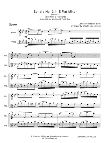 Bach, J.S. - Siciliano for Violin and Viola