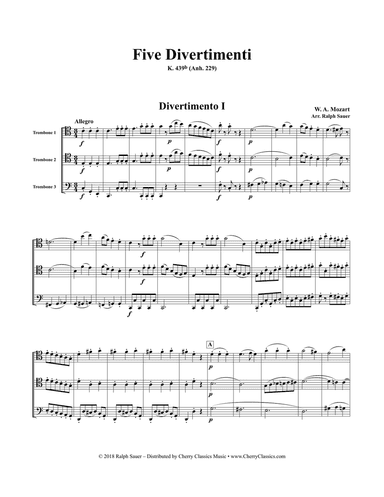 five Divertimenti K. 439b for Trombone Trio