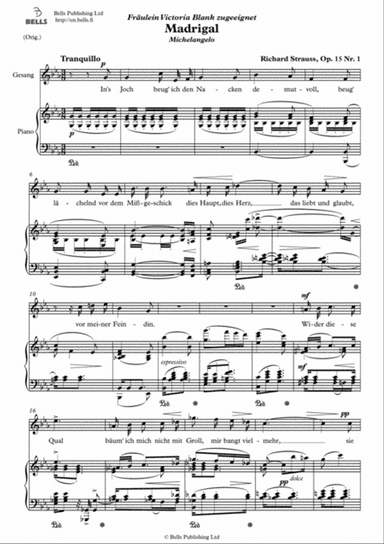 Madrigal, Op. 15 No. 1 (Original key. E-flat Major)