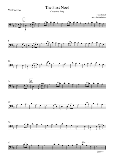 The First Noel (Christmas Song) for Cello Solo