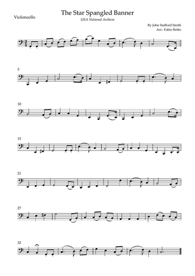 The Star Spangled Banner (USA National Anthem) for Cello Solo